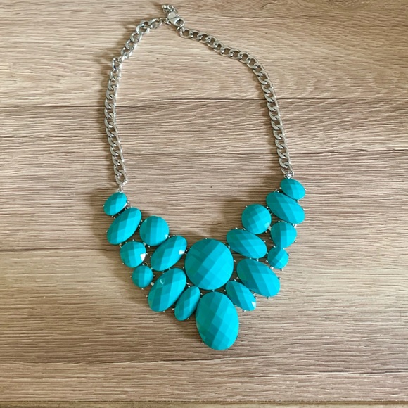Charming Charlie Jewelry - Teal bib necklace with silver chain
